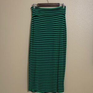Yala Striped Green and Black‎ Midi Skirt